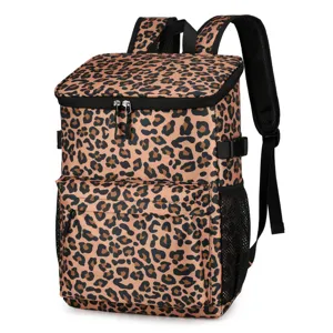 Leopard print insulated cooler backpack large capacity outdoor picnic travel thermal bag.