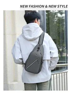 Men grey sling chest bag casual lightweight crossbody backpack for sports and daily use.