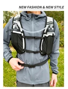 Outdoor cycling hydration backpack lightweight nylon running vest with dual water bottles.