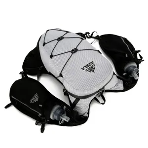 Professional running hydration backpack with soft flasks, ideal for outdoor marathon sports.