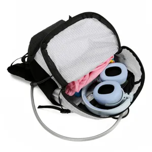 Durable large capacity outdoor hiking backpack with hydration bladder tube and inner grid lining.
