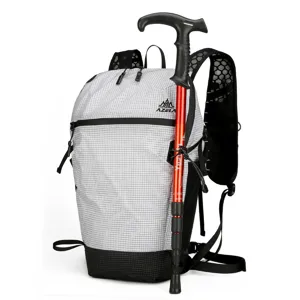 AZELA white grid outdoor hiking backpack with trekking pole, large capacity sports bag