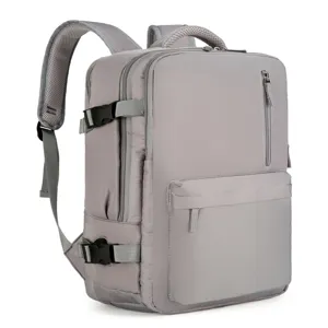 Grey women travel laptop backpack large capacity business casual school bookbag main view