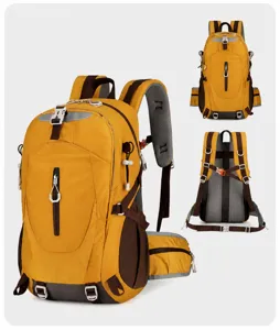 Large capacity outdoor hiking backpack multi-functional travel backpack in yellow color