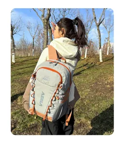 Outdoor hiking backpack detail view showcasing multi-functional straps and large capacity.
