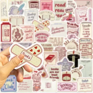 50pcs Bookish Stickers Aesthetic Pink Waterproof Vinyl Decals for Journal Laptop Phone
