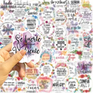 Spanish inspirational waterproof graffiti sticker detail showing quote for decor laptop.