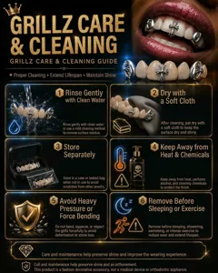 18K Gold Hip Hop Grillz Single Tooth Dental Grill Fashion Cool Accessories Care Guide