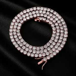 Detailed view of the 5mm rose gold hip-hop tennis chain with sparkling cubic zirconia stones.