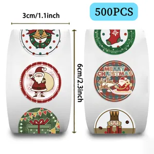 500pcs Christmas Cartoon Roll Stickers Kids Gift Reward Labels Festive Holiday Seals Deco