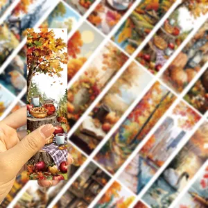 Beautiful autumn themed bookmark set detail showing creative seasonal illustration art style.