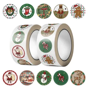 Christmas cartoon roll stickers for gift sealing and cute children reward labels.