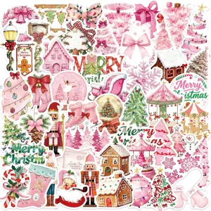 Ensemble d'autocollants de Noël rose autocollant étanche pour téléphone 50pcs