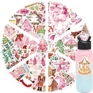 50 pcs autocollants de graffiti de Noël roses imperméables pour étuis de téléphone et valises.