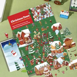 Christmas town 3D DIY sticker book, creative landscape scene puzzle toy for children gifts.