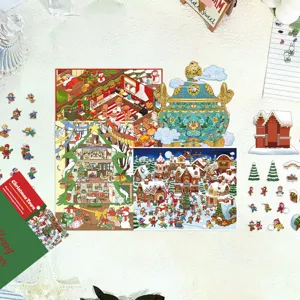 4pcs Christmas town 3D scenery DIY sticker set creative large format holiday room decor.