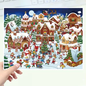 Christmas town 3D scene DIY sticker set, large format creative festive decorative sticker for kids.