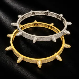 Hip-Hop voll pavé Zirkon Spike Armreif Herren Punk Rock Silber Gold Metall Schmuck
