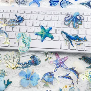 Gold foil marine animal PET sticker pack for DIY journaling waterproof decorative scrapbooking