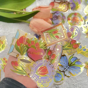 50pcs hot stamping journaling sticker pack transparent waterproof PET decorative stickers