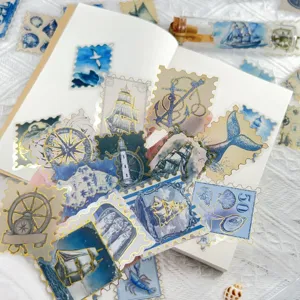 Blue nautical gold stamping journal stickers waterproof transparent PET decorative DIY pack