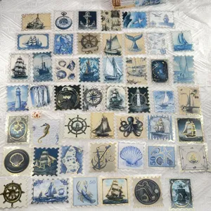 Vintage marine postage stamp stickers set, waterproof PET decorative stickers for journal DIY.