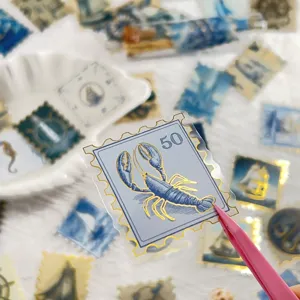 Transparent PET gold-foil stamp stickers vintage lobster scrapbooking DIY journaling decor