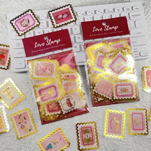 Detail view of 50pcs gold foil stamp PET stickers for journal DIY decoration and crafts.
