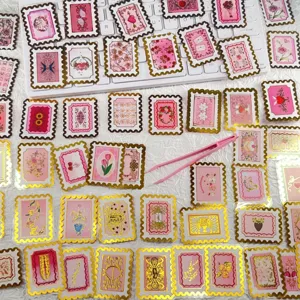 Pink gold-foiled stamp stickers decorative planner stationery craft supplies pack for DIY