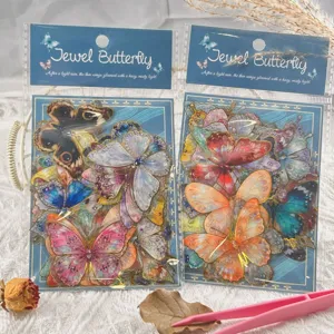 Gold-stamping PET butterfly sticker packs, waterproof decorative journal scrapbooking supplies.
