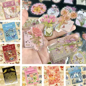 Transparent PET Sticker Pack Foil Stamping Aesthetic Journal Stationery DIY Decorative Craft Scrapbook Stickers