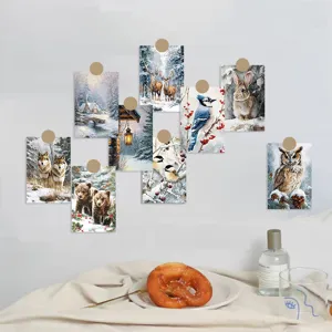 10pcs winter snow animal wall art decorative cards cute postcard set for bedroom dorm room