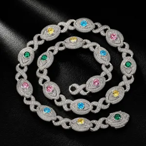 Herren Hip Hop Vollzirkonia Unendlichkeit böser Blick Halskette eisgekühlte Zirkon Kette Schmuck
