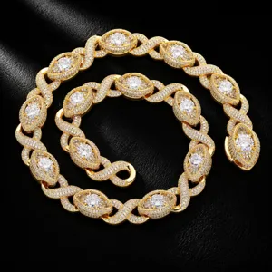 Goldene Hip-Hop Kette für Herren, 15mm Infinity Auge Design mit glitzernden Zirkonias.