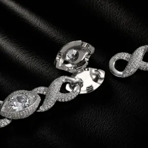 Herren 15mm Hip Hop Zirkonia Unendlichkeit Böser Blick Statement Kette Detailansicht