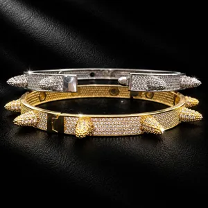 Hip Hop voll Strass Niete Armband Punker Stil Kupfer Zirkon Luxus Paar Manschette Schmuck Detail
