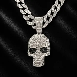 Men hip hop rhinestone skull pendant necklace European American retro street style jewelry