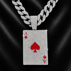 Hip Hop Hombre Carta de Juego Colgante Collar Cadena Cubana Circonita Joyería Detalle