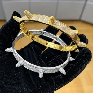 Punk Hip-Hop Vollzirkon Stachel Armreifen, gold und silber Kupfer Strass Armbänder.
