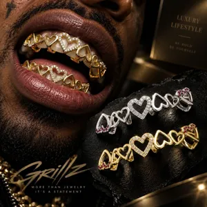 Hip Hop Heart Grillz Copper Electroplated Rhinestone Teeth Jewelry For Men Women Gold Silver Party Fashion Accessory