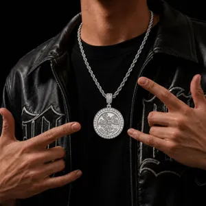 Hip hop heren ketting ijsbehang zirkonia engel munt hanger zilveren touwketting sieraden