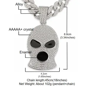 Hip hop ice out ski mask pendant necklace for men luxury crystal chain jewelry accessory