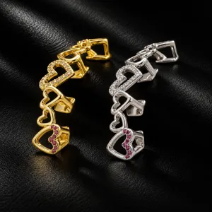 Hip hop love heart grills set with sparkling zirconia, gold and silver teeth jewelry accessories
