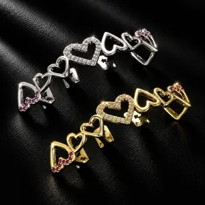 Hip hop heart grillz dental jewelry iced out cubic zirconia teeth top bottom grill set