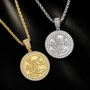 Heren hip hop Mexicaanse 50 pesos munt hanger ketting zirkonia strass mode sieraden