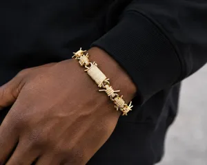 Men's hip hop punk rhinestone barbed wire chain bracelet luxury paved crystal thorn jewelry