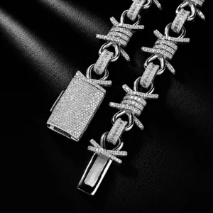 Hip Hop Punk Style Diamond Barbed Wire Bracelet Mens Full Pavé Zircon Chain Jewelry New