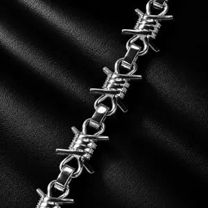Hip hop punk barbed wire chain rhinestone silver bracelet for men fashion jewelry