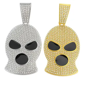 Hip hop ice out ski mask pendant necklace with sparkling rhinestones for men street style jewelry
