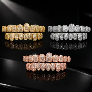 Hip Hop Grillz Copper Rhinestone Teeth Grills Micro Inlaid Geometric Tooth Grills For Halloween Party Costume Jewelry